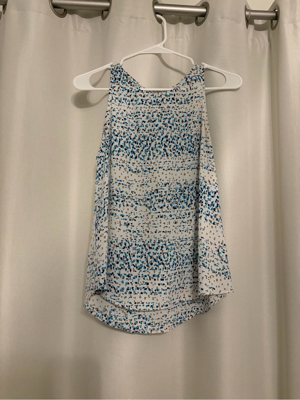 Apt 9. White Sleeveless Printed Tank Top with Blue & Teal Speckle petite small